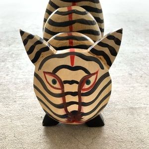 VTG 80s CAT ART HOME DECOR wood figure animal CUTE